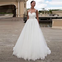 scoop neck a line wedding dresses lace appliques sheer sleeveless zipper back robe de mariee bridal gowns fashion style
