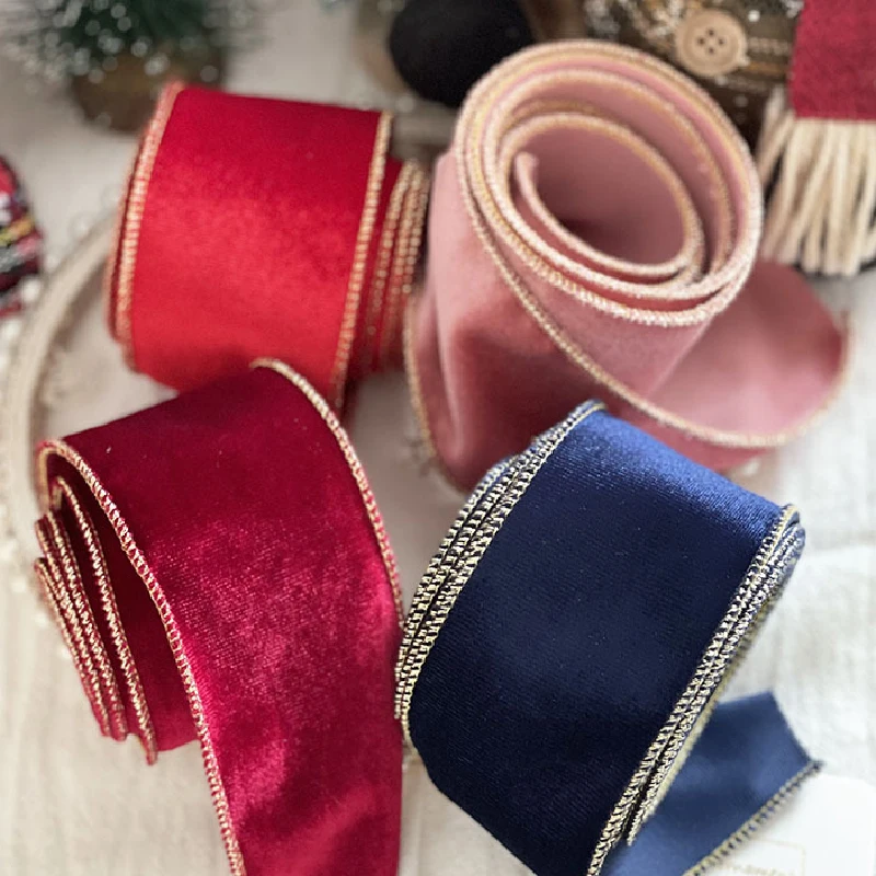 

2" 50mm Polyester Velvet Ribbon For Handmade Bowknot Christmas Home Party Decorations Gift Bouquet Wrapping Satin Cloth Tapes