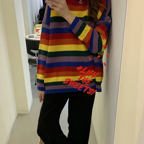 Красочные полосатые повседневные с длинным рукавом Базовые обычные модные хит