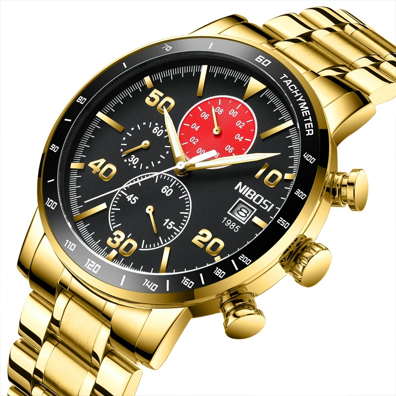 Фото NIBOSI хронограф мужские часы Топ бренд Роскошные водонепроницаемые из нержавеющей