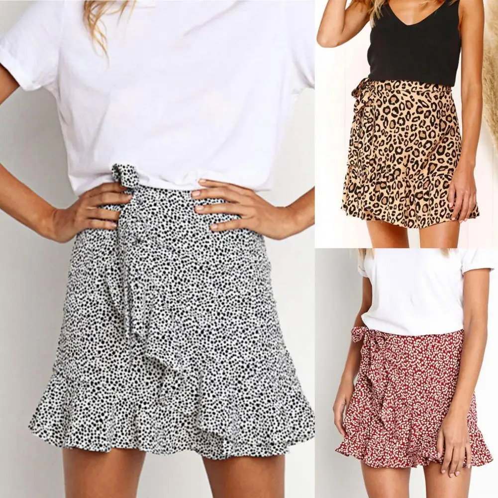 

40% Dropshipping!!Dot Print Mini Skirt High Waist Elegant Ruffle Lace Up Women Skirt Streetwear