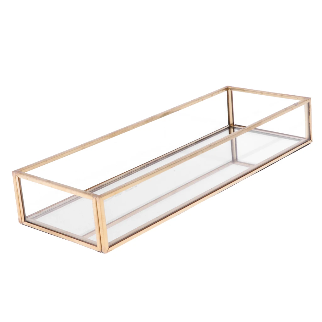 Геометрический стеклянный ювелирный поднос держатель для макияжа Органайзер