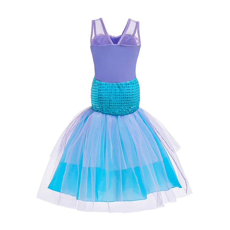 Платье и парик Ариэль для косплея девочек Детский Костюм Русалки на Рождество