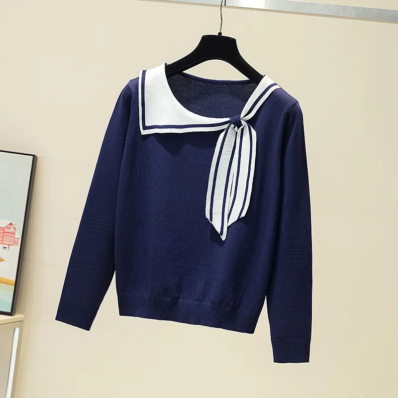 Женский белый свитер в стиле преппи с длинным рукавом вязаный галстук-бабочка