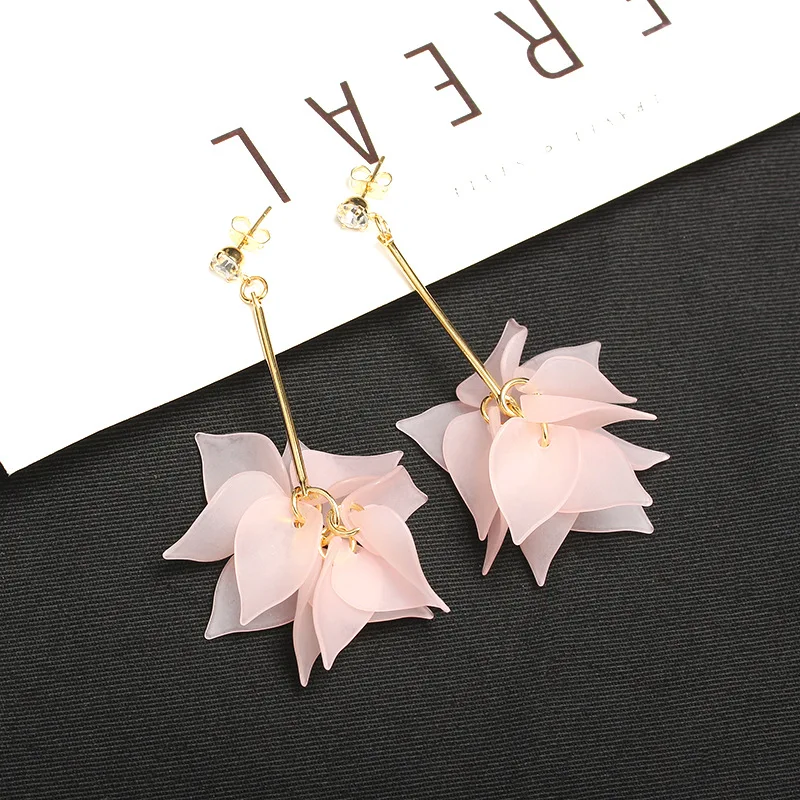 

New Korean Flower Petal Leaf Long Tassel Ear Stud