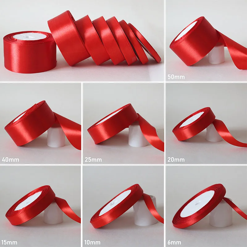 

25Yards/ 6mm-50mm Red Silk Satin Ribbon DIY Material For Prom Party Decoration Wedding Gift Box Packaging Accessories D7