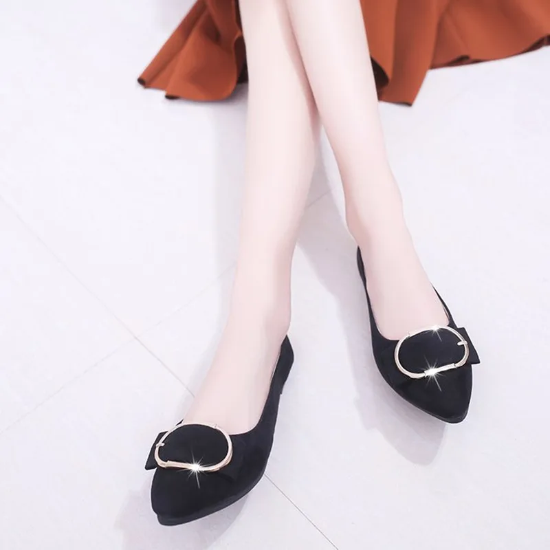 Hot Sale Loafers Women Flats Shoes Pointed Toe Boat Shoes Ladies Fashion Buckle Metal Dress Shoes Office Work Party Shoes Woman