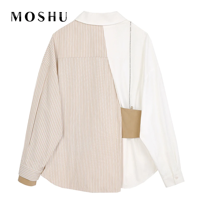 Женская полосатая блузка с длинным рукавом свободная рубашка принтом большие