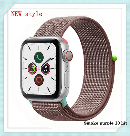 Нейлон pulseira для apple watch band 4 44 мм 40 мм(iwatch 5) apple watch 3 2 1 ремешок 42 мм 38 мм дышащий браслет ремень аксессуары - Цвет ремешка: Smoke purple 10 hit