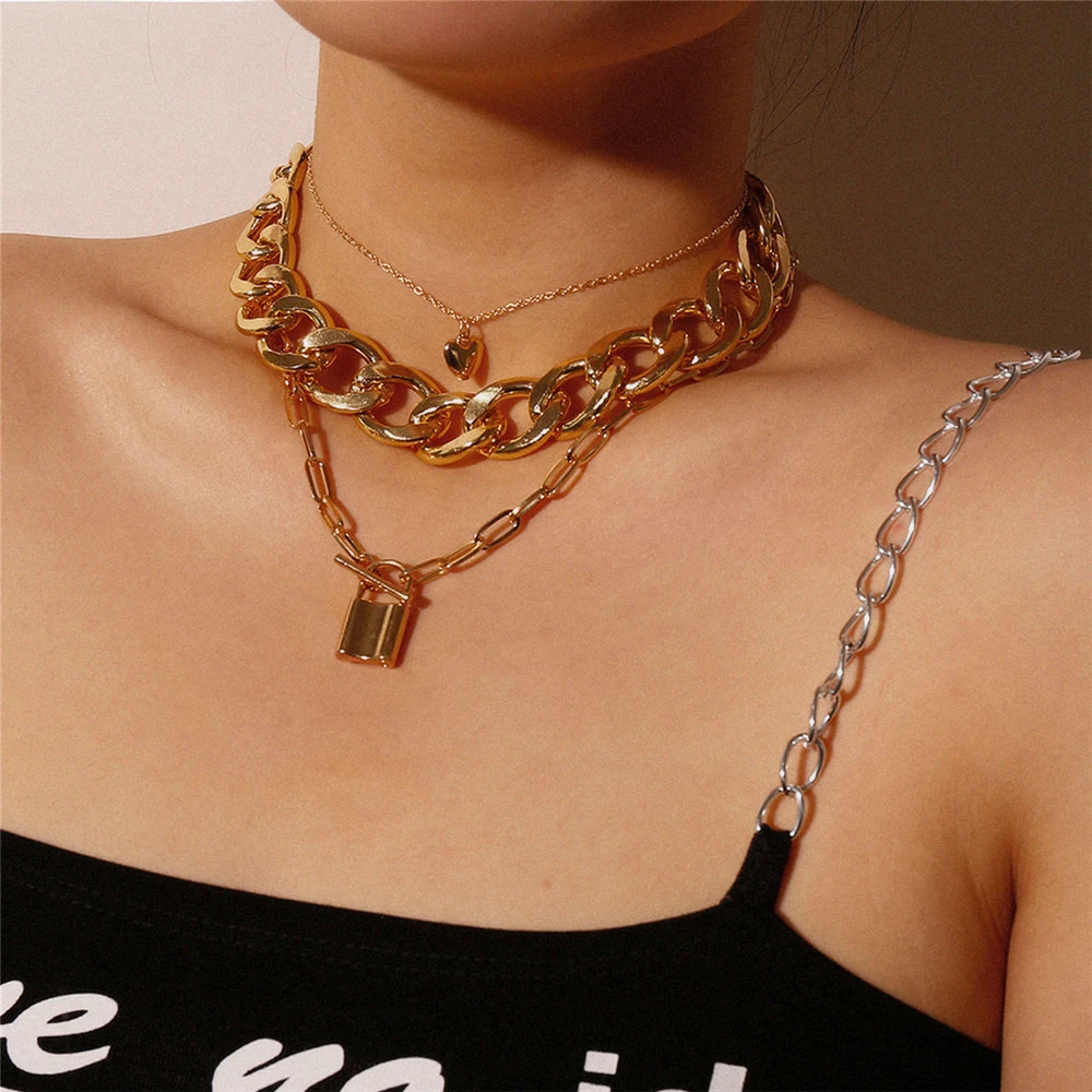 3 шт./компл. панк ожерелье с висячим замком педант хип-хоп для мужчин многослойное