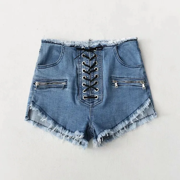 

2020 Skinny Jeans Woman New Sexy Slim Elastic Denim Shorts for Womens High Waisted Jeans Edge Cross Strap Hot Pants