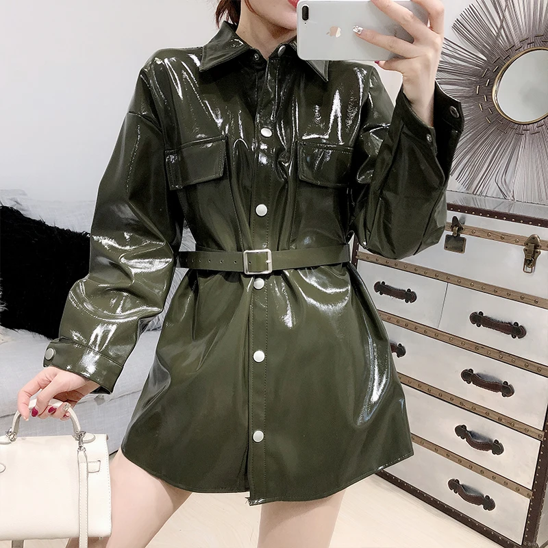 Зимняя женская куртка модная черная из искусственной кожи байкерская уличная