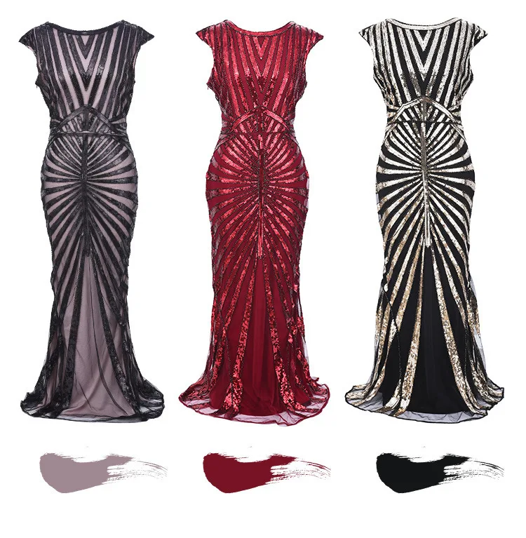 

BGW 202716ht Round Neck Sequined Mermaid Vintage Formal Evening Dresses Sleeveless 2020 Vestido De Noite Manga Longa