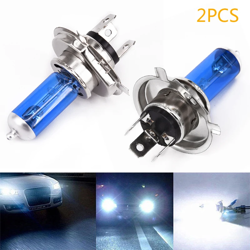 2Pcs/4Pcs Car Headlights Halogen Bulbs Super Bright White Lamp Auto Accessories H4 12V 100W/55W 6000K Blue Shell Fog Light