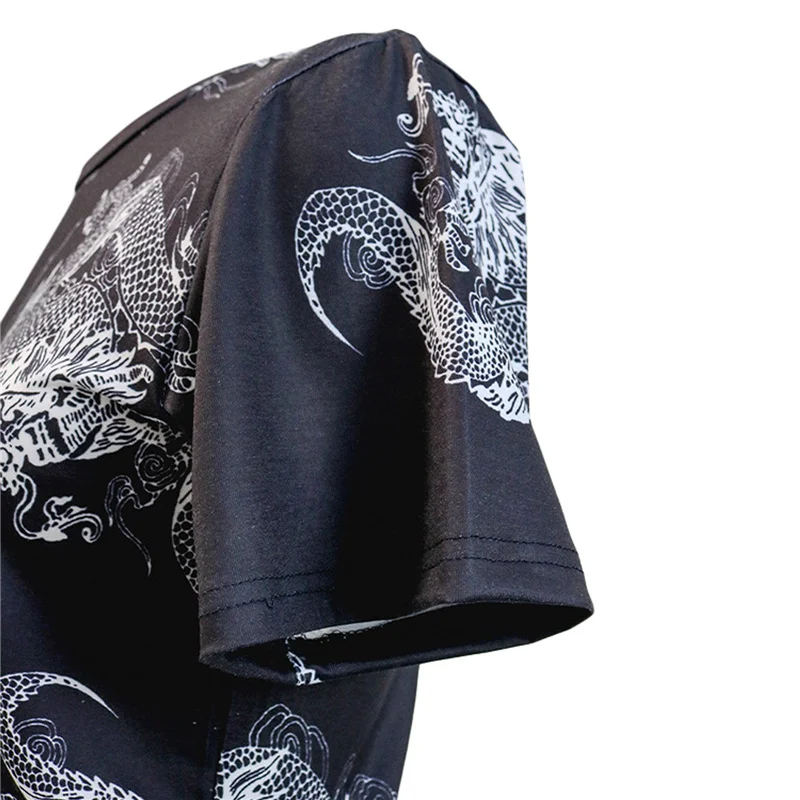 

2021 New Women's Vintage T-Shirt Summer Short Sleeve Crewneck Dragon Print Slim Fit Crop Tops Streetwear