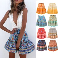 bohemian summer womens short skirts printed ruffle skirts new fashion skirts for 2021 women summer beach holiday falda mujer