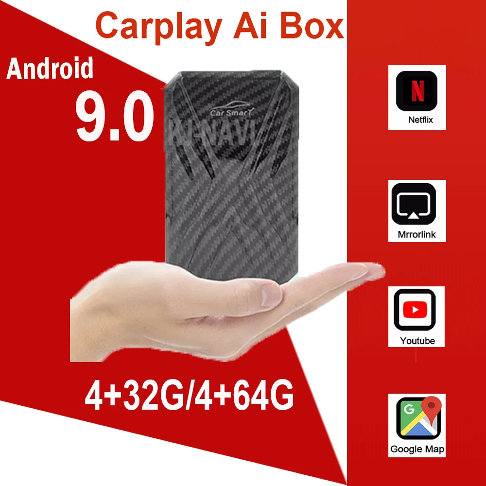 

Carplay беспроводной с 4 + 64G Carplay Ai Box Поддержка Android 9,0 автоматическое зеркальное соединение Plug and Play для универсальных автомобилей с Carplay