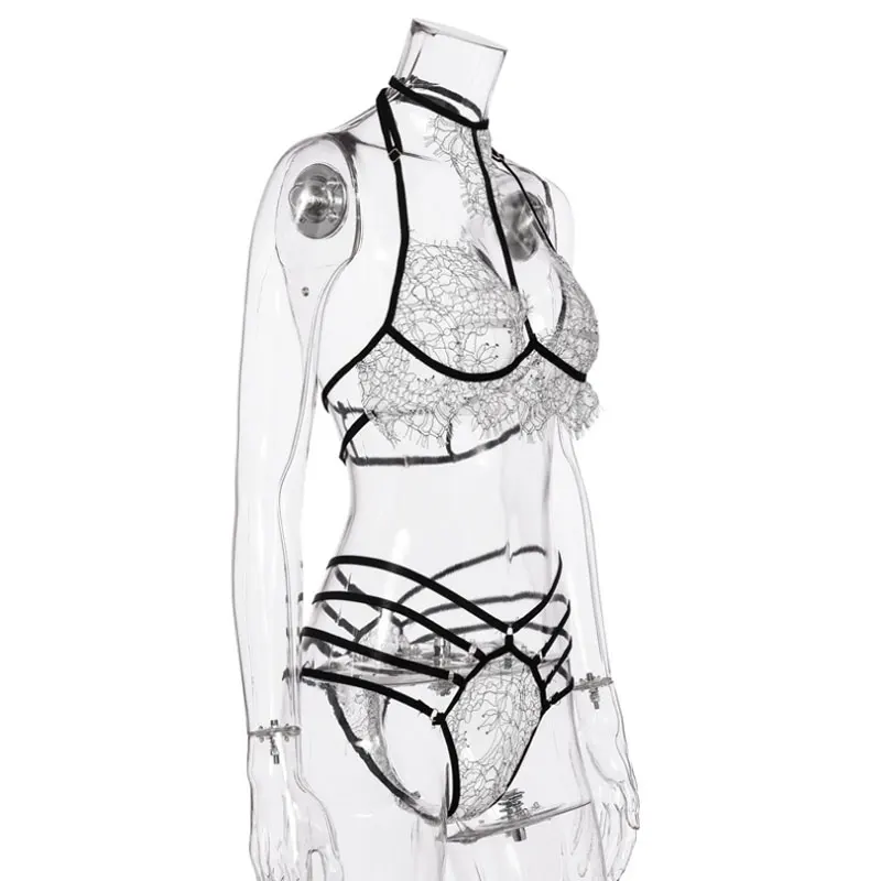 

Sexy Lingertie-set Lace Bra Suits Sweet Exotic Sleepwear Transparent Black Suspender Bra Sets