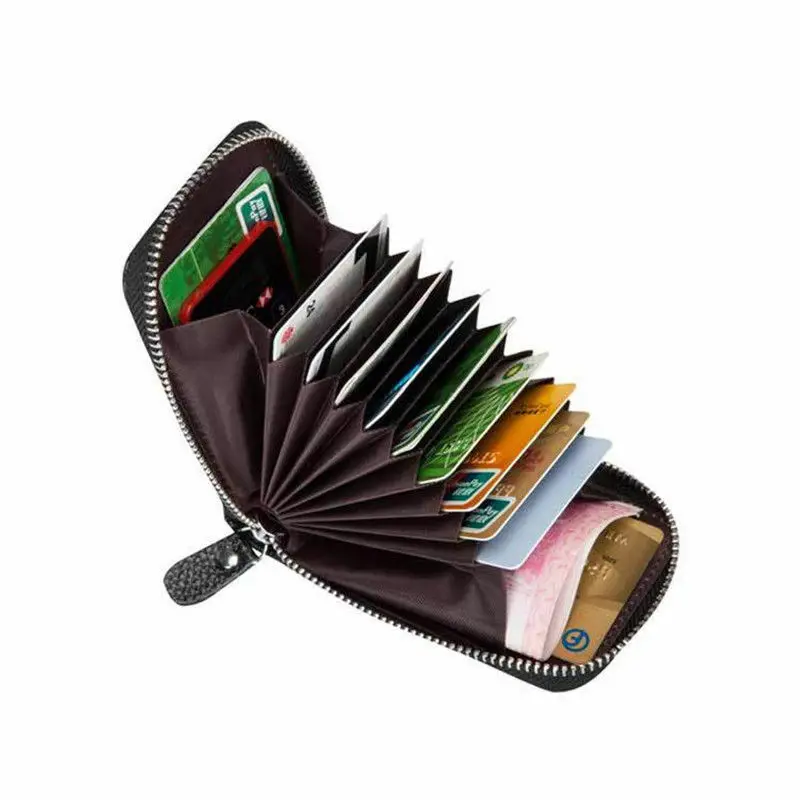 

Men Wallet Genuine Leather Credit Card Holder RFID Blocking Zipper Pocket New Black Blue Coffee