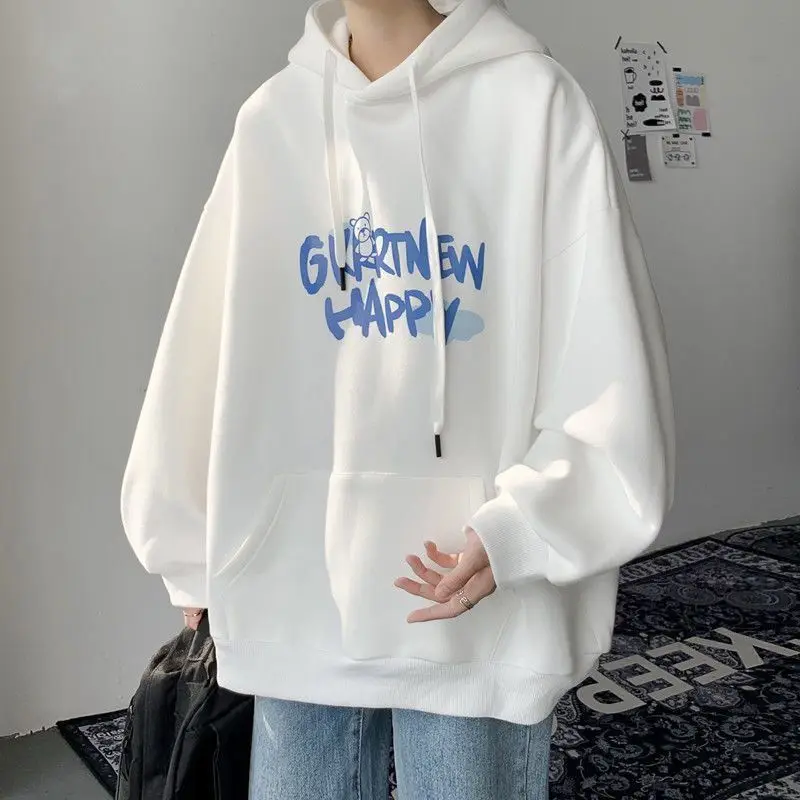 

Spring autumn hooded sweater for men women loose casual academy white lapel coat all-match couple drawstring pullover top brand