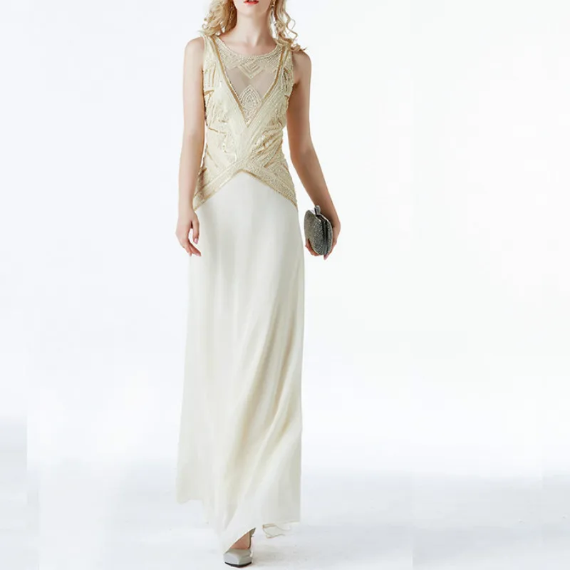 Женское шифоновое платье макси без рукавов винтажное длинное в стиле Великий