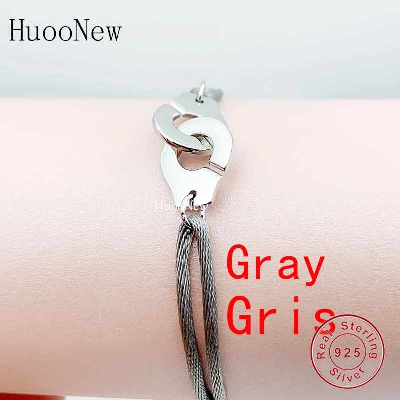 

Handcuff Jewelry 100% 925 Sterling Silver Handcuffs Bracelet With Rope For Women Fashion Gift Pink Black Red Gray Rope