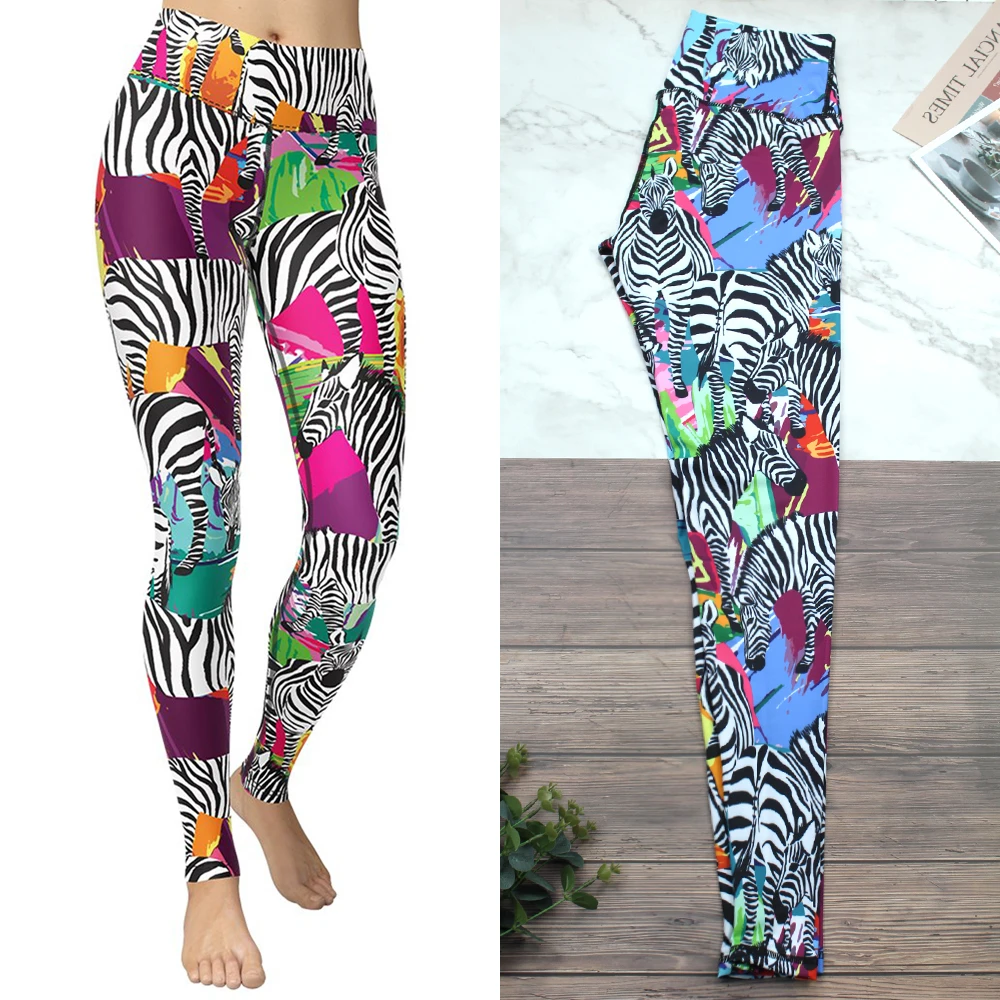 

Женские штаны для йоги с высокой талией, облегающие штаны с принтом зебры, спортивные Леггинсы для бега в тренажерном зале, тренировочные шт...