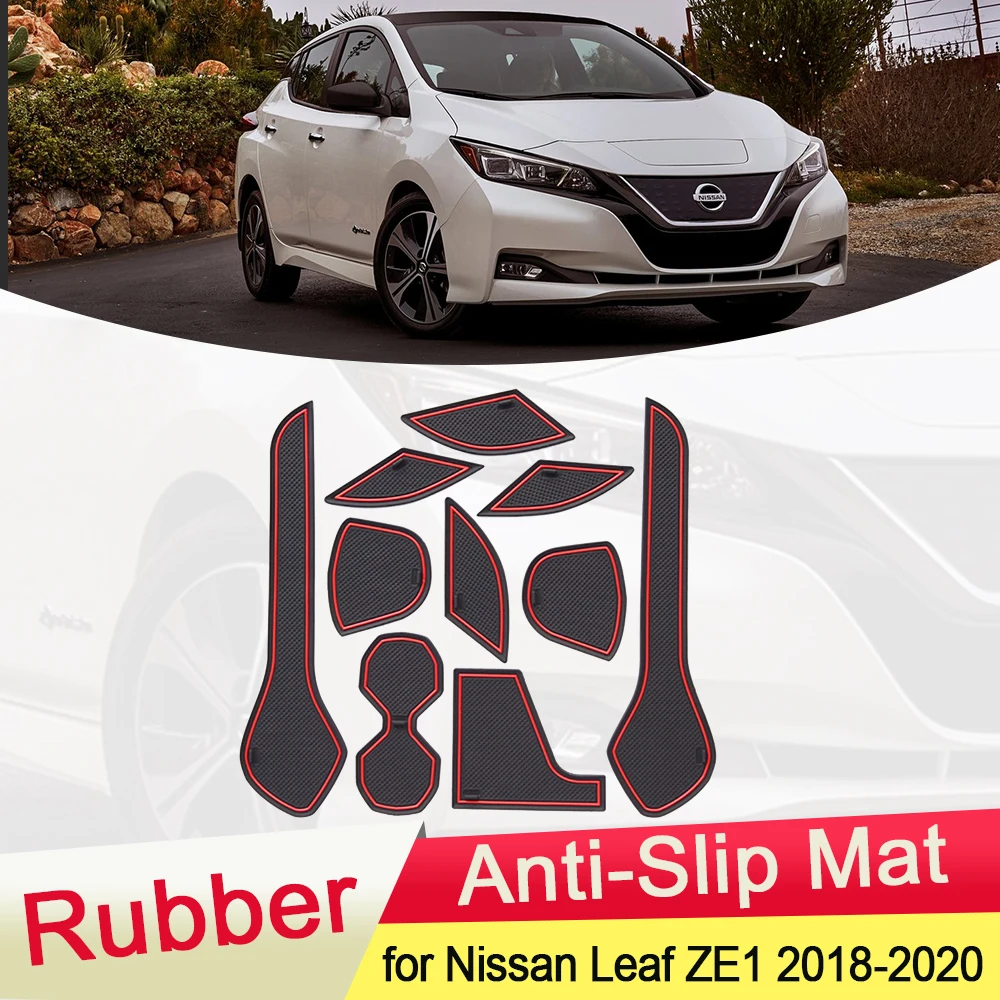 

for Nissan Leaf ZE1 2018~2022 2020 Rubber Anti-slip Mat Door Groove Cup Phone Pad Gate Slot Coaster Interior 10Pcs Accessories