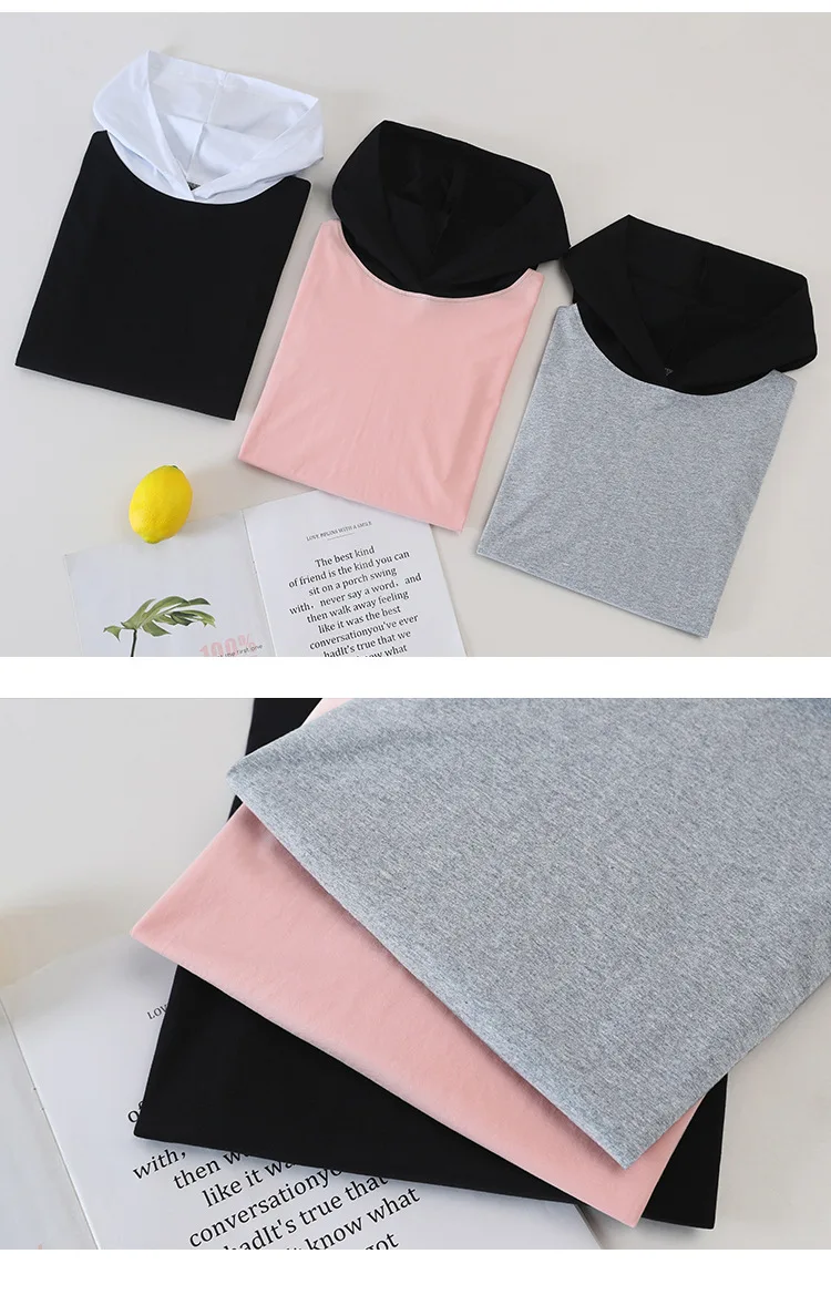 

Summer 2021 New Style Cotton T-shirt Women Loose Plus Size Hooded O-neck Solid Color Shirts Streetwear Urban Casual Clothing