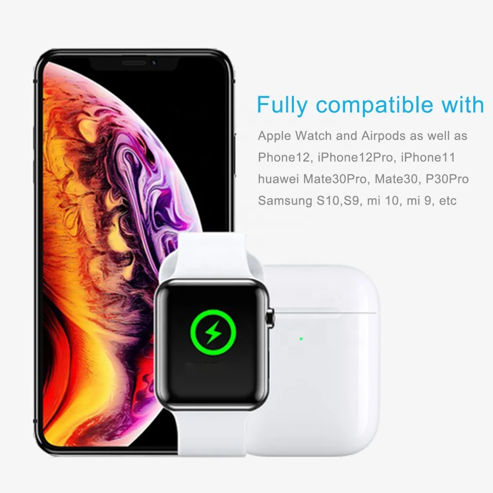 

For Apple iPhone 12 Pro Mini Pro Max Magsafing Wireless Charger Folding Dual Magnetic For Iwatch Airpods 2in1 Portable Charger