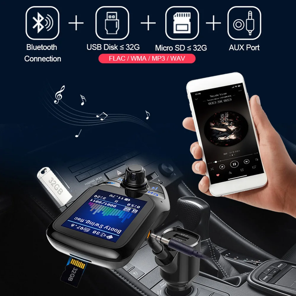 1.8" Car MP3 Music PlayerColor Display Bluetooth Kit Handsfree Set 3 USB Port QC3.0 Quick Charge FM Transmitter | Автомобили и