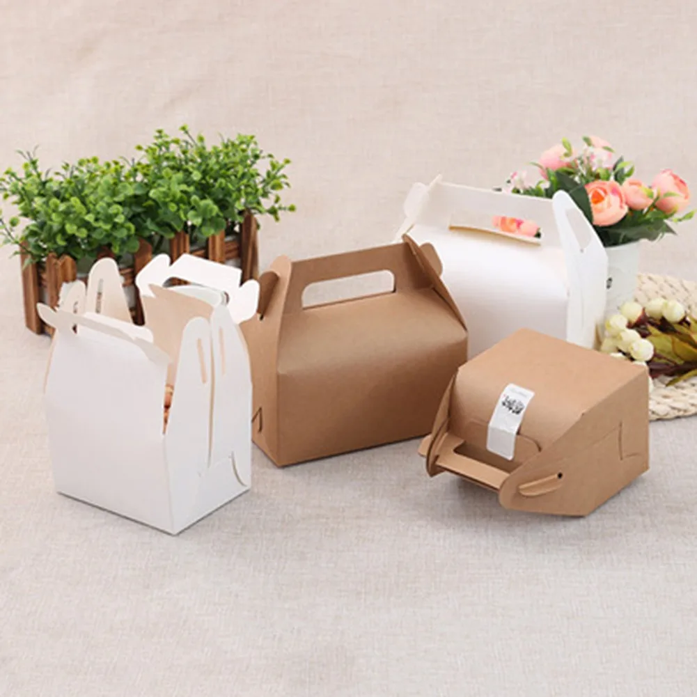 

10pcs 16.2*9.2*8 Kraft Gift Box Cake West Point Packaging Portable Paper Cup Wedding Party 2021 New