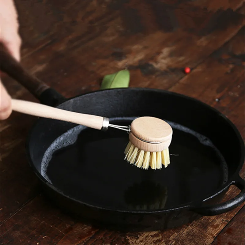 Натуральный из дерева с длинной ручкой кастрюлю кисть тарелка моющая Чистящая