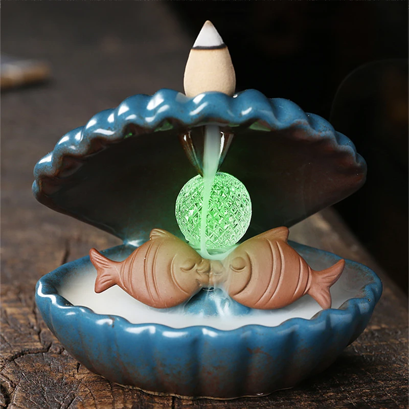 

Mermaid Backflow Incense Burner LED Ceramic Smoke Incense Cones Holder Aromatherapy Fragrance Room Decoration Christmas Gifts