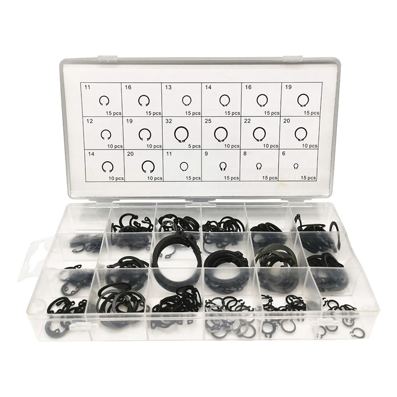 

225PCS Circlip Set Retaining E-Type Circlip Lock Snap Retaining Ring Assortment Set Holes Shaft Collar Washer