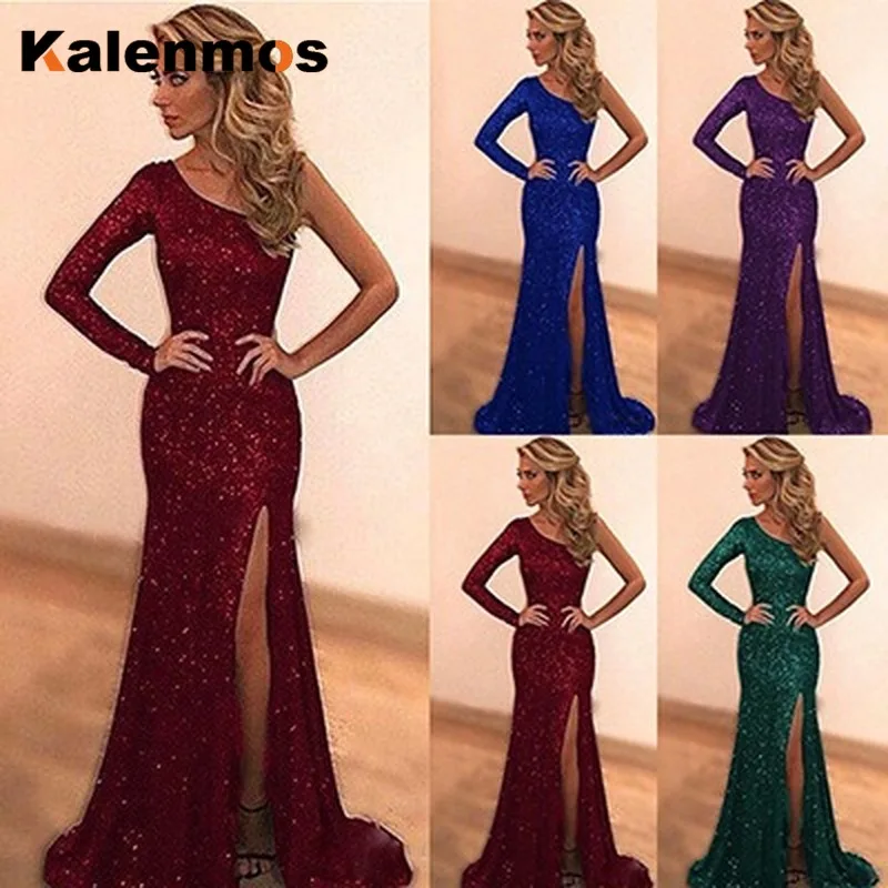 Сексуальные вечерние женские платья без бретелек с одним плечом блестками