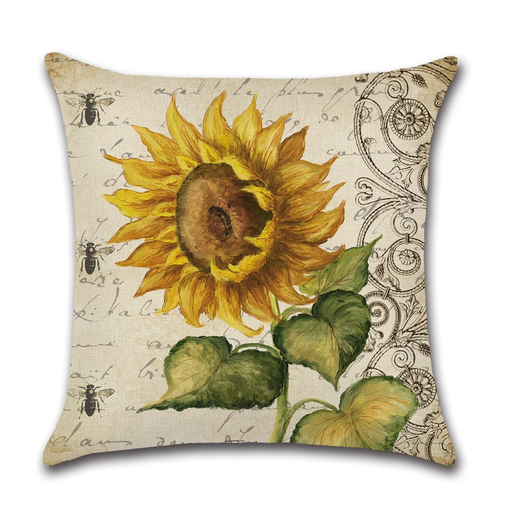 

ROMANZO 45*45CM New Sunflower Pillowcase Happy Summer Autumn Harvest Thanksgiving Day Linen Digital Printed Sofa Cushion Cover