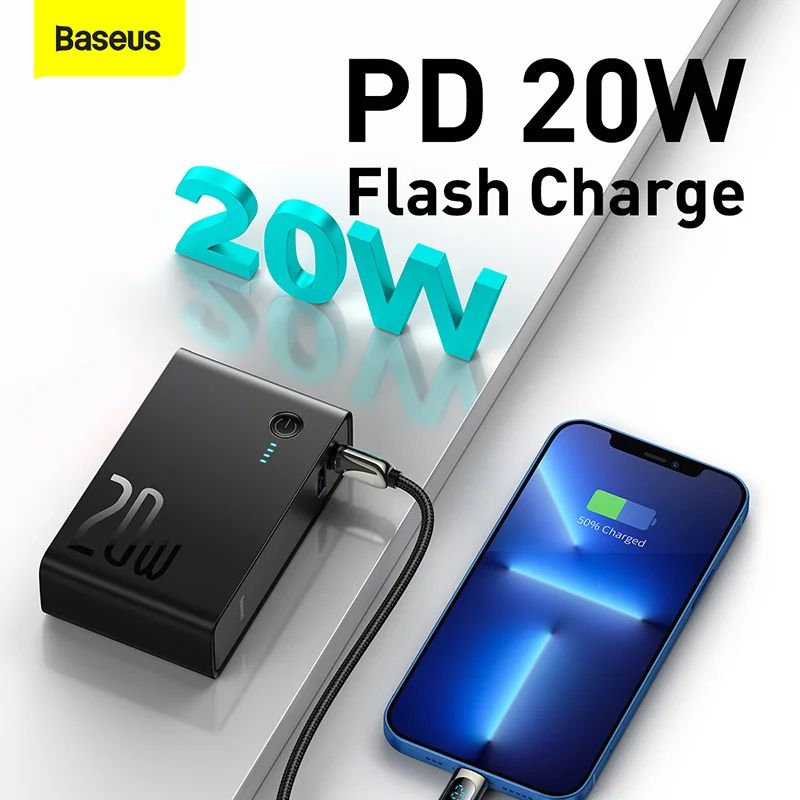Baseus 2 в 1 Внешний аккумулятор 10000 мАч 20 Вт USB зарядное устройство PD Быстрая Зарядка