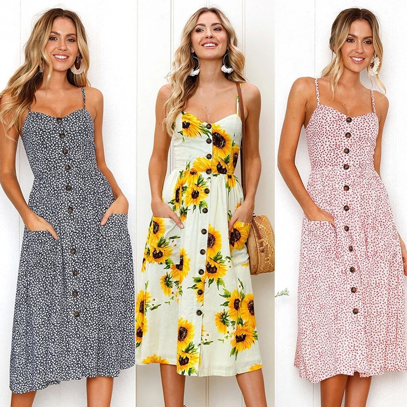 

Ladies Summer Camisole Fashion Sleeveless 2021 Female Print Loose Beach Bohemian Dress Camisole Street Pocket Camisole