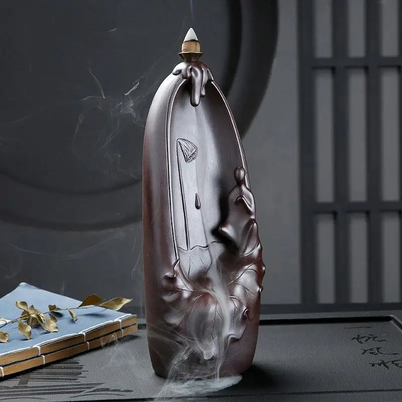 

Lotus1 Creative Tower Incense Ceramic Fragrance Holder Backflow Censer Aromatherapy Smoke Reflux Incense Burner + 20 Pcs Cones