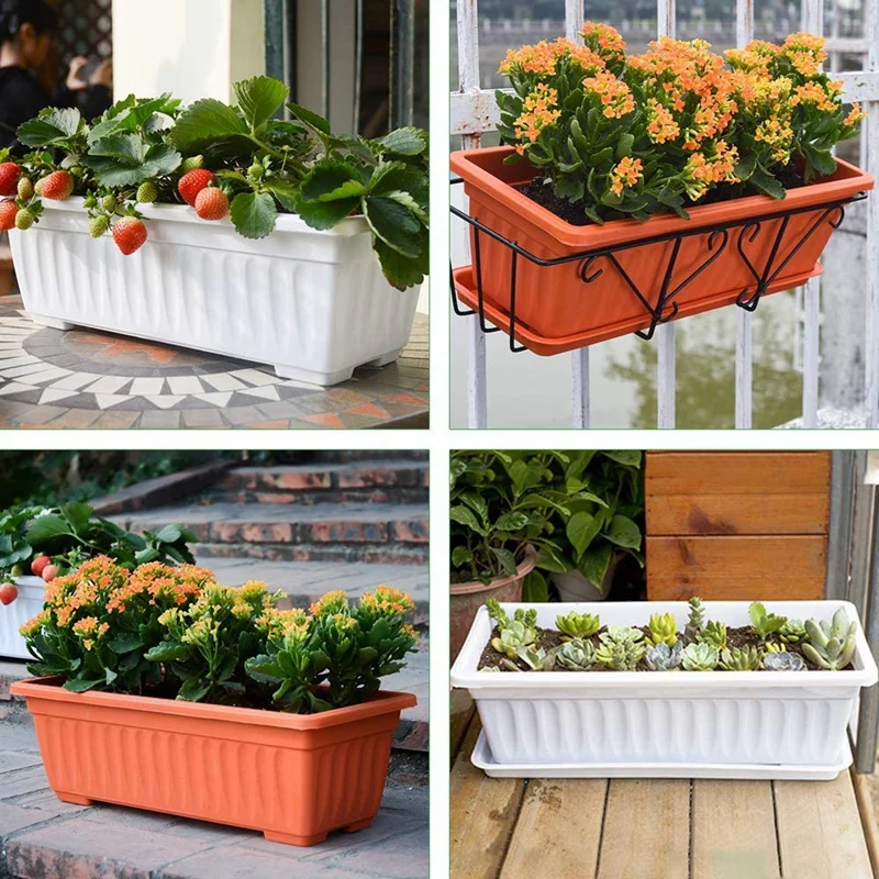 3 Packs 17 Inches Terracotta Color Flower Window Box Plastic Planters for Windowsill Patio Garden Home DéCor Porch | Дом и сад