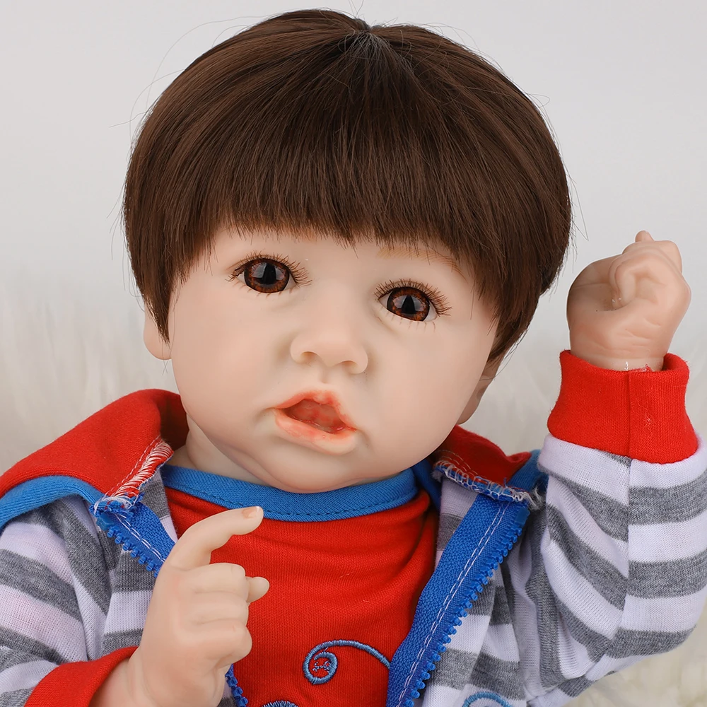 

22 inch Reborn Baby Doll With Crooked Mouth Adorable Handmade Bonecas Lifelike Babies Doll Boy With clothes Stuffed Toys For Kid