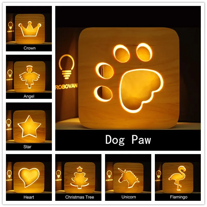 Деревянная Ночная лампа в виде собачьих лап кошек животных французского