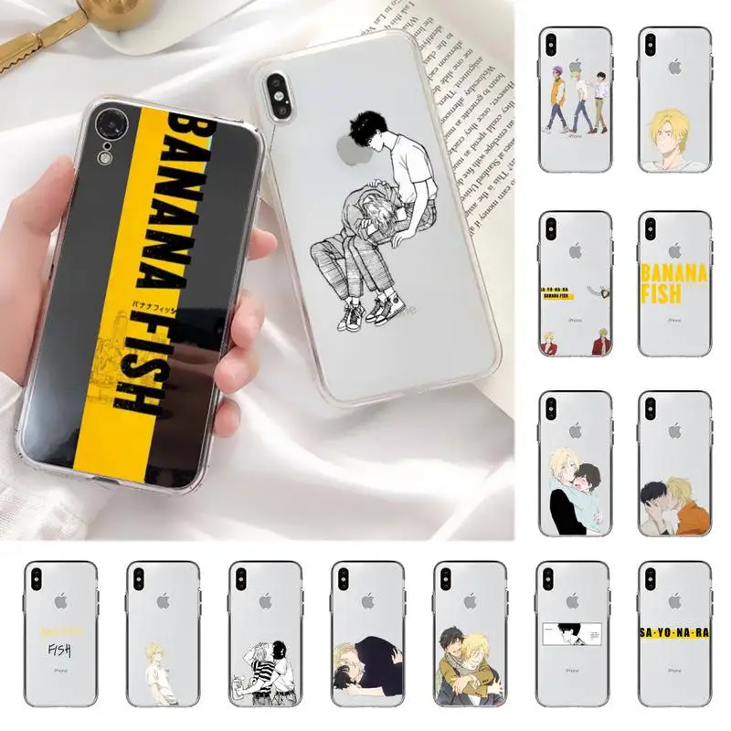 Чехол для телефона с изображением банановых рыбок и аниме iPhone 13 11 12 pro XS MAX 8 7 6 6S Plus X