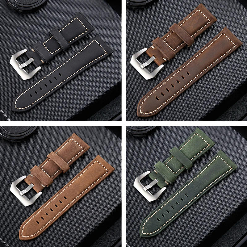 

Watch Strap & Watch Band Handmade Vintage Genuine Crazy Horse Leather 20mm 22mm 24mm 26mm Leather Straps With Buckle Closures