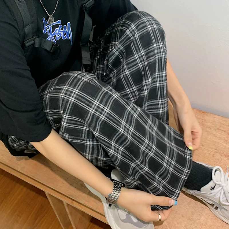 

Plaid Pants Women Casual Chic Oversize 3XL Loose Wide Leg Trousers Ins Retro Teens Harajuku Hip-hop All-match Unisex Streetwear