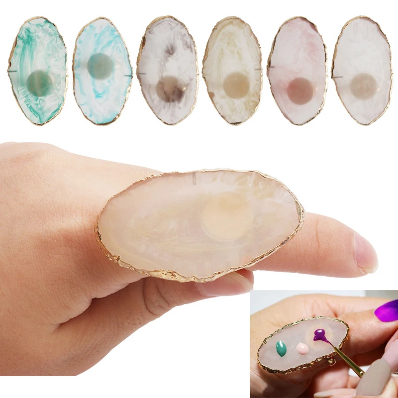 

Resin Stone Nail Art Finger Ring Palette Acrylic UV Gel Polish Color Mixing Palette Manicure Tools Polishing Display Palette