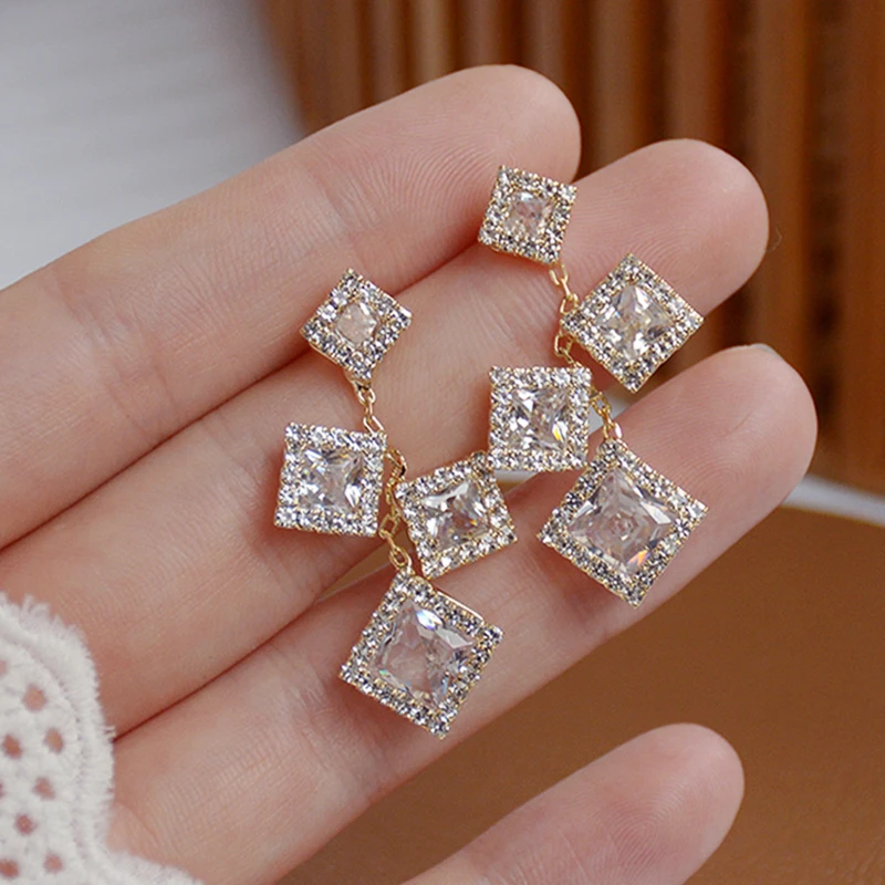 

New Geometric Square Earrings for Women Creativity Luxury Jewelry High Quality A925 Needle Micro-inlaid AAA Zircon Woman's Gift
