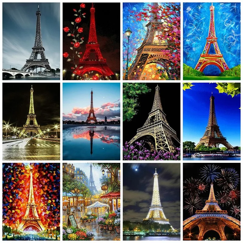 

Diamond Painting Kits Eiffel Tower 5D DIY Full Round With AB Drill Landscape Mosaic Rhinestone Home Decor Diamond Art Painting