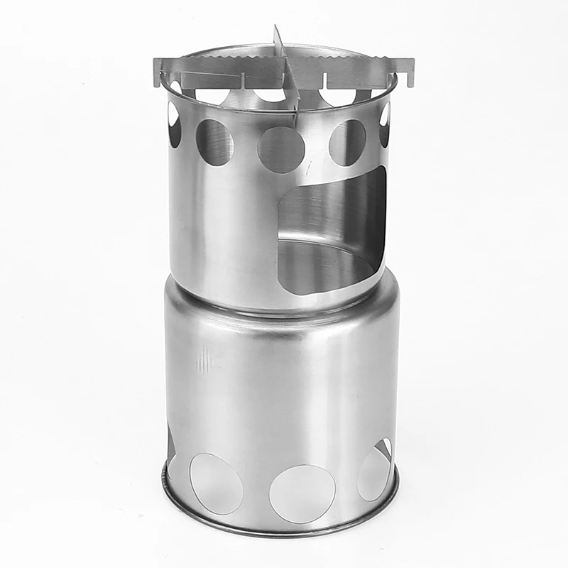 

Stainless Steel Portable Camping Wood Stove Pot Set Outdoor Picnic Folding Cookware Hiking Travel Windproof Stove Heating Wood